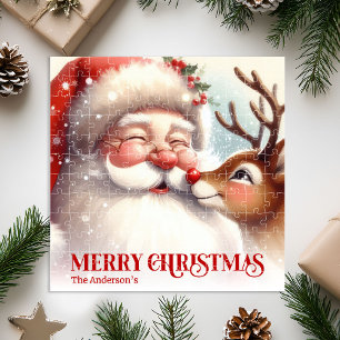 Fröhlicher Weihnachtsmann Rudolph Personalisiertes Puzzle