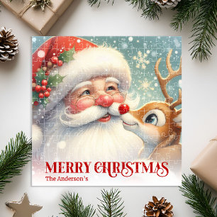 Fröhlicher Weihnachtsmann Rudolph Personalisiertes Puzzle