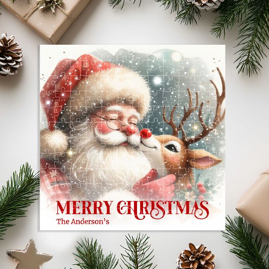 Fröhlicher Weihnachtsmann Rudolph Personalisiertes Puzzle