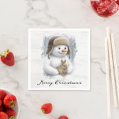 Fröhlicher Weihnachtsmann Schneemann mit Hase Serviette (Beispiel)