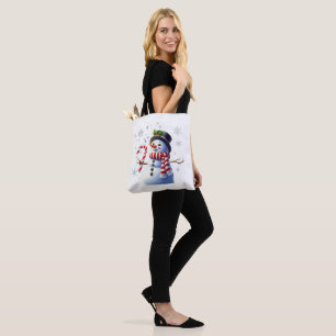 Fröhlicher Weihnachtsmann Schneemann mit Zuckersta Tasche