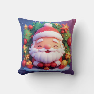 Fröhlicher Weihnachtsmann umgeben von festlichen W Kissen
