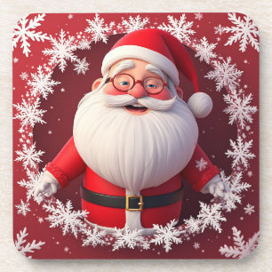 Fröhlicher Weihnachtsmann umgeben von Schneeflocke Getränkeuntersetzer