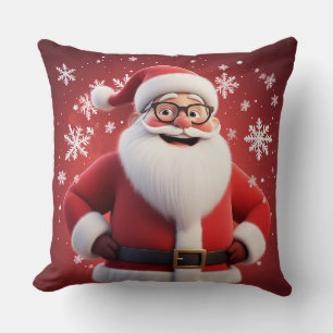 Fröhlicher Weihnachtsmann umgeben von Schneeflocke Kissen