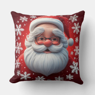 Fröhlicher Weihnachtsmann umgeben von Schneeflocke Kissen