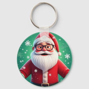 Fröhlicher Weihnachtsmann umgeben von Schneeflocke Schlüsselanhänger
