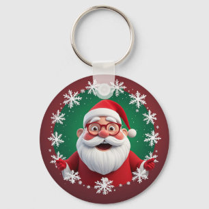 Fröhlicher Weihnachtsmann umgeben von Schneeflocke Schlüsselanhänger