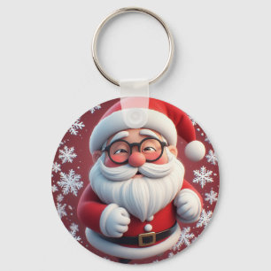 Fröhlicher Weihnachtsmann umgeben von Schneeflocke Schlüsselanhänger