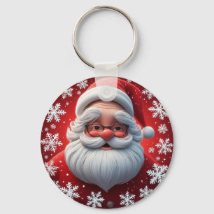 Fröhlicher Weihnachtsmann umgeben von Schneeflocke Schlüsselanhänger