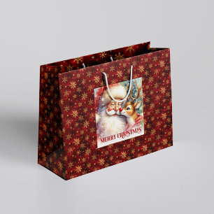 Fröhlicher Weihnachtsmann und rotnasiger Rudolph-W Große Geschenktüte