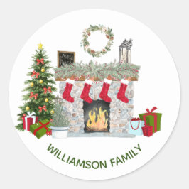 fröhlicher Weihnachtsmarkt Name der Familie Runder Aufkleber