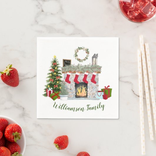 fröhlicher Weihnachtsmarkt Name der Familie Serviette (Beispiel)