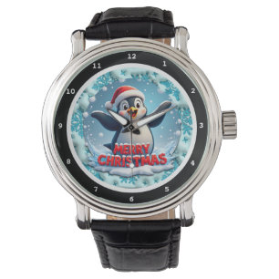 Fröhlicher Weihnachtspinguin mit Santa-Hut Armbanduhr