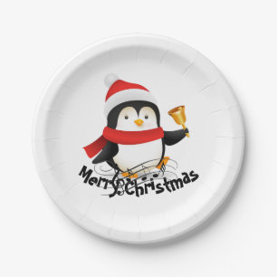 Fröhlicher Weihnachtspinguin  Pappteller
