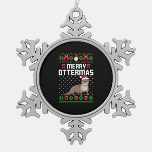 fröhlicher Weihnachtspulli Schneeflocken Zinn-Ornament (Vorderseite)