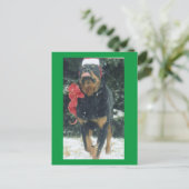 fröhlicher Weihnachtsrottweiler mit Weihnachtsmann Postkarte (Stehend Vorderseite)