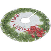 Fröhlicher Weihnachtsschrei mit Rotem Bow auf der  Polyester Weihnachtsbaumdecke (Schrägansicht)