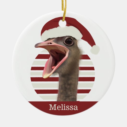 Fröhlicher Weihnachtsstrich mit Weihnachtsmannmütz Keramik Ornament (Vorne)