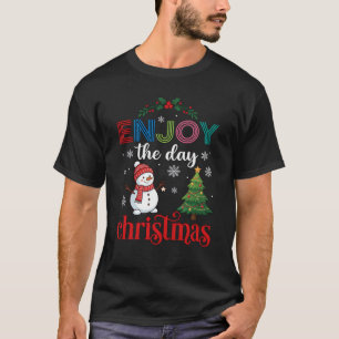 Fröhlicher Weihnachtstag Schneemann Baum Schneeflo T-Shirt