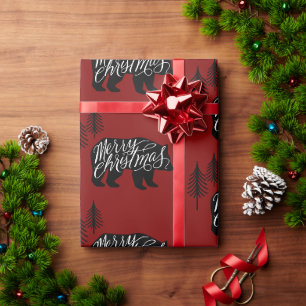 Fröhlicher Weihnachtstext im Bärendesign Geschenkpapier