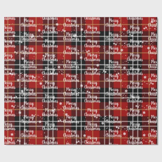 Fröhlicher Weihnachtstext in Schneeflocken auf Tar Geschenkpapier (Flach)