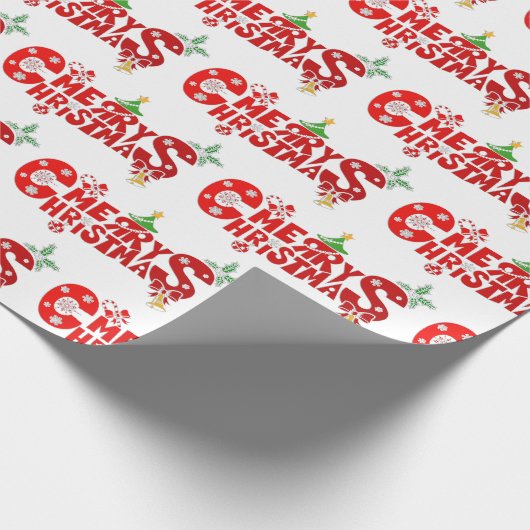 Fröhlicher Weihnachtstext mit Glocken Geschenkpapier (Ecke)