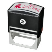 Fröhlicher Weihnachtstext mit schneebedecktem Weih Permastempel (Produkt)