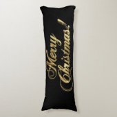 Fröhlicher Weihnachtstext Modernes Schwarz und Gol Seitenschläferkissen (Vorderseite Vertikal)