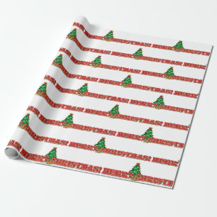 Fröhlicher Weihnachtstext und Bäume Moderner Urlau Geschenkpapier