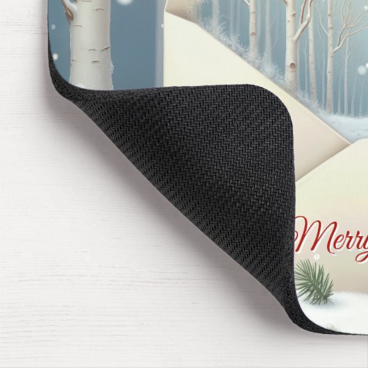 Fröhlicher Weihnachtsumschlag mit Birkenbäumen Mousepad (Ecke)