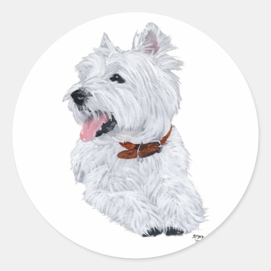Fröhlicher West Highland White Terrier Runder Aufkleber (Vorderseite)