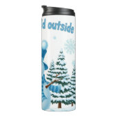 Fröhlicher Winter-Schneemann mit Kiefern Thermosbecher (Nach rechts gedreht)