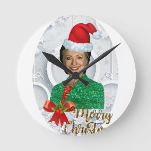 fröhlicher xmas Hillary clinton Runde Wanduhr