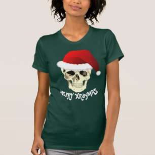 Fröhlicher Xraymas Schädel mit Weihnachtsmannmü T-Shirt