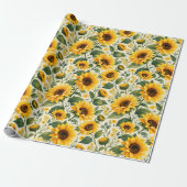 Fröhlicher zeitgenössischer Sonnenblumengarten Geschenkpapier (Ungerollt)