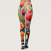 Fröhliches abstraktes Blumengartendesign Leggings (Rückseite)