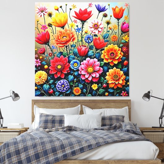 Fröhliches abstraktes Blumengartendesign Leinwanddruck (Insitu (Schlafzimmer))