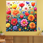 Fröhliches abstraktes Blumengartendesign Leinwanddruck (Insitu (Wohnzimmer))
