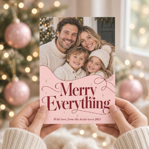Fröhliches Alles Rosa Schleife Wellige Weihnachtsf Feiertagskarte