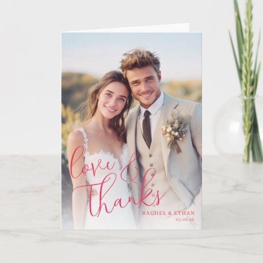 Fröhliches Beiges Romantisches Foto Dankeskarte (Vorderseite)