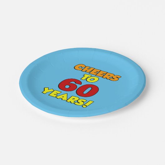 Fröhliches bis 60 Jahre farbiges Party Pappteller (Schrägansicht)