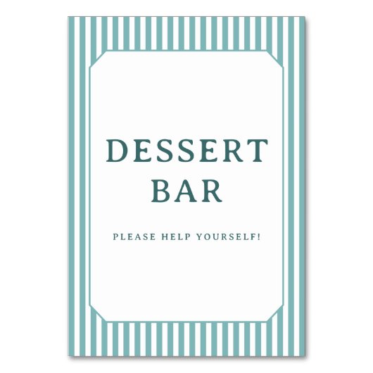 Fröhliches blau gestreiftes Dessertbar-Schild Tischnummer (Vorderseite)