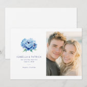 Fröhliches blaues Blumenfoto Save The Date (Vorne/Hinten)