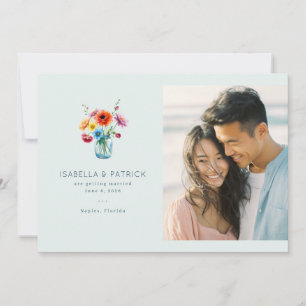 Fröhliches blaues Blumenfoto Save The Date