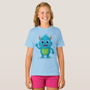 Fröhliches Blaues Monster Mädchen Sommer T-Shirt -