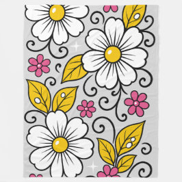 Fröhliches Blumenmuster mit fetten Umrandungen Fleecedecke
