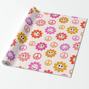 Fröhliches Blumenmuster mit Friedenszeichen Geschenkpapier