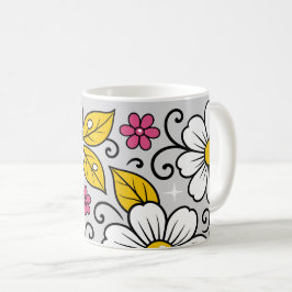 Fröhliches Blumenmuster mit kräftigen Umrandungen Kaffeetasse