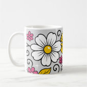 Fröhliches Blumenmuster mit kräftigen Umrandungen Kaffeetasse (Links)