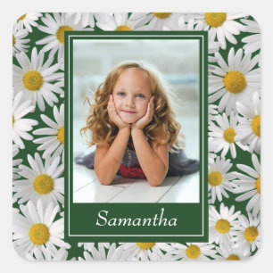 fröhliches "Bright Daisy Custom Foto" - Quadratischer Aufkleber
